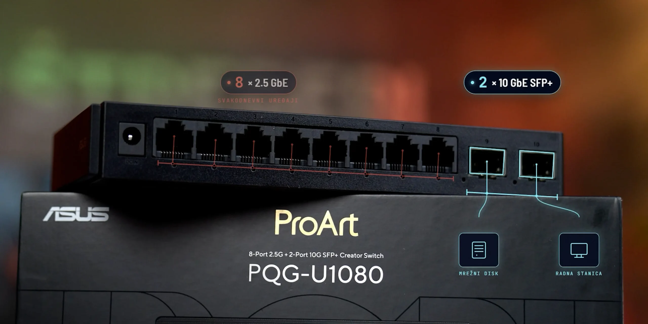 ASUS ProArt PQG-U1080 portovi 8x 2.5G i 2x 10G SFP+