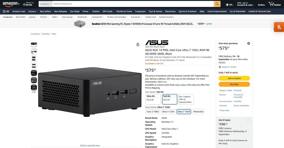 ASUS' official vendors on Amazon are selling NUC PCs on Amazon at affordable prices, but without RAM or storage
